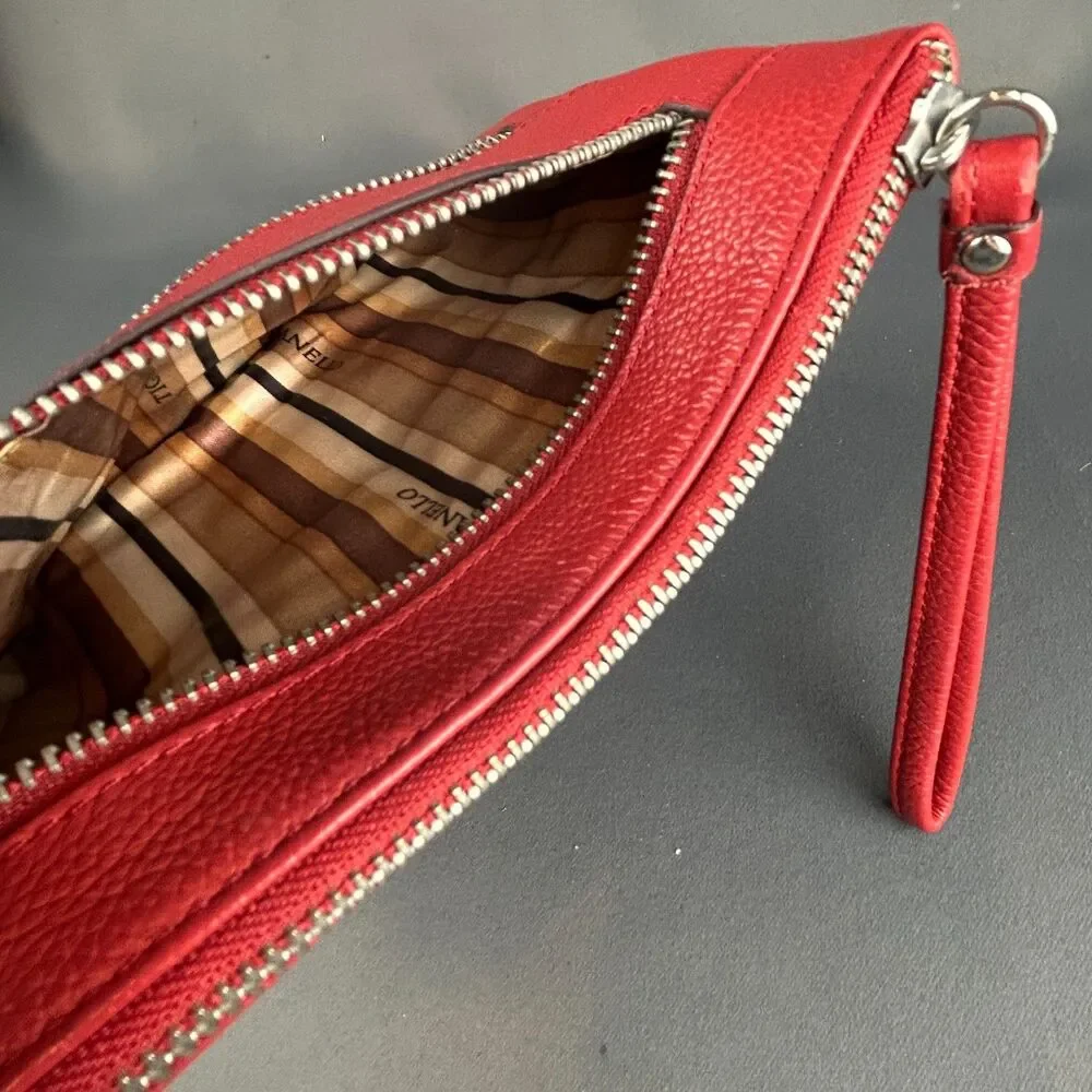 Tignanello Red Leather Zipper Detail Wristlet 5 X 8